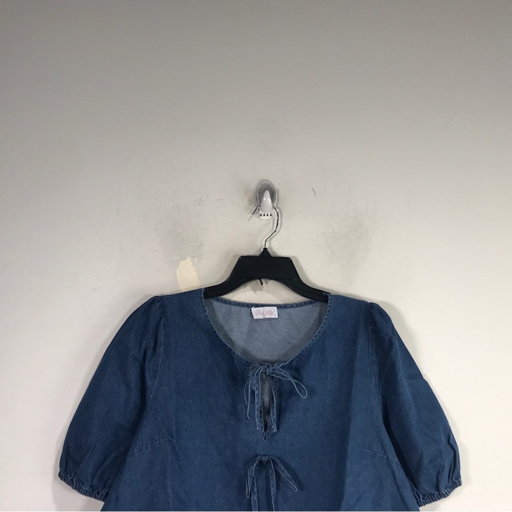 Pink Lily Short Sleeve Denim Shirt, Women's Size L - Blue - Picture 4 of 8